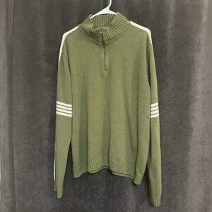 Red Camel Cotton Pullover Sweater XL Green & White. V Zip